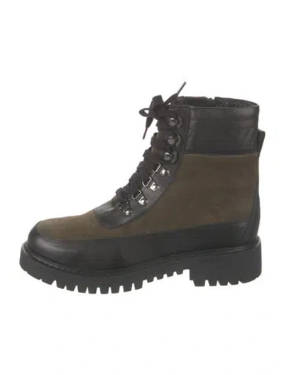 Pre-owned Aquatalia Suede Colorblock Pattern Combat Boots In Multi
