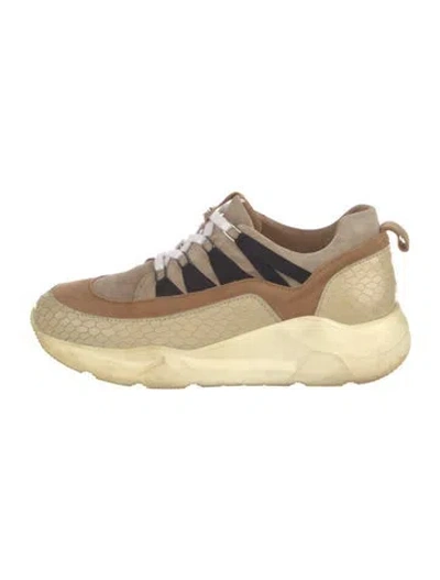 Pre-owned Aquatalia Suede Colorblock Pattern Sneakers In Neutral