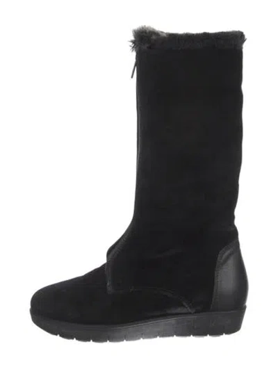 Pre-owned Aquatalia Suede Faux Fur Trim Boots In Black