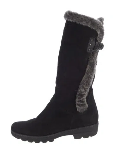 Pre-owned Aquatalia Suede Faux Fur Trim Boots In Black
