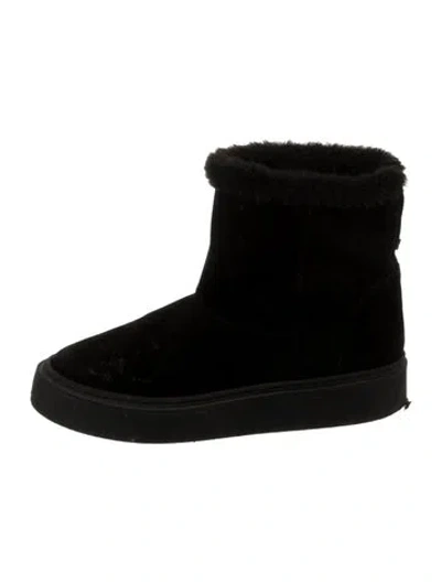 Pre-owned Aquatalia Suede Faux Fur Trim Boots In Black