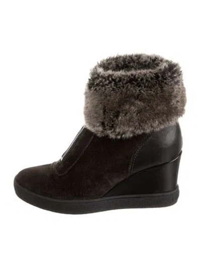 Pre-owned Aquatalia Suede Faux Fur Trim Boots In Black