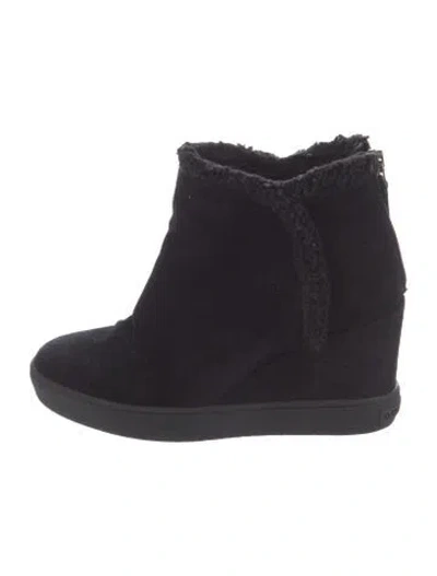 Pre-owned Aquatalia Suede Faux Fur Trim Boots In Black