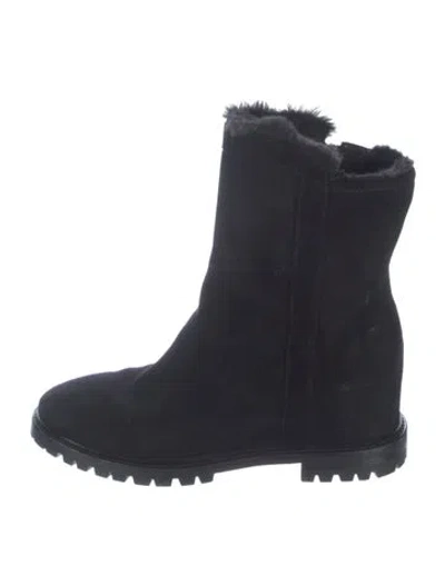 Pre-owned Aquatalia Suede Faux Fur Trim Boots In Black