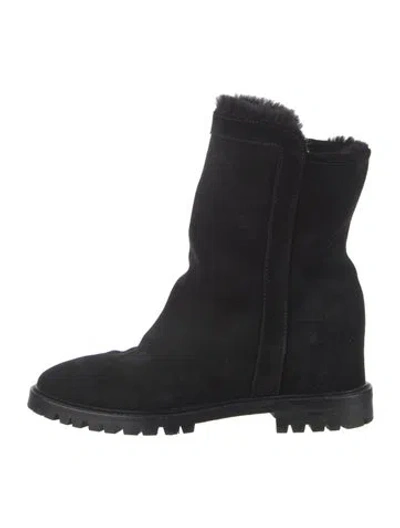 Pre-owned Aquatalia Suede Faux Fur Trim Boots In Black