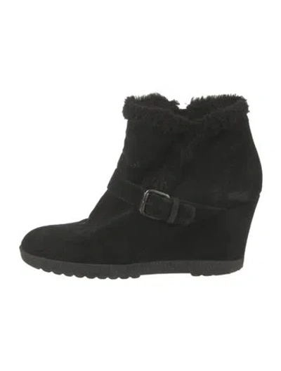 Pre-owned Aquatalia Suede Faux Fur Trim Boots In Black