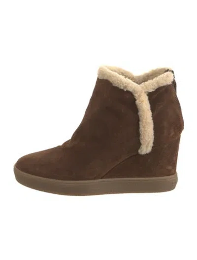 Pre-owned Aquatalia Suede Faux Fur Trim Boots In Brown