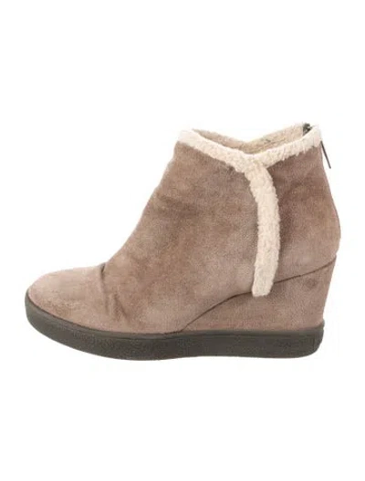 Pre-owned Aquatalia Suede Faux Fur Trim Boots In Neutrals