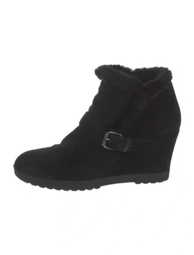 Pre-owned Aquatalia Suede Faux Fur Trim Lace-up Boots In Black