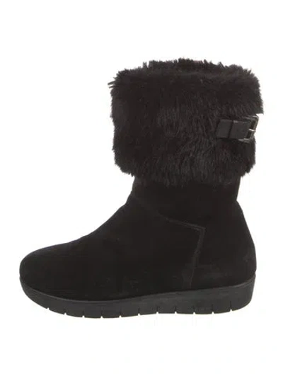 Pre-owned Aquatalia Suede Faux Fur Trim Snow Boots In Black