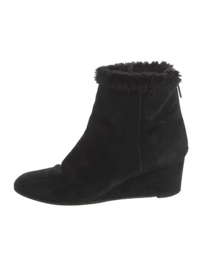 Pre-owned Aquatalia Suede Fur Trim Boots In Black