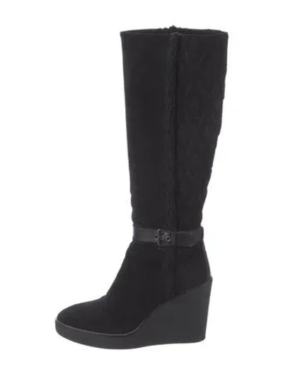 Pre-owned Aquatalia Suede Fur Trim Boots In Black