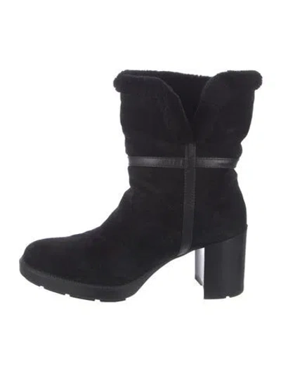 Pre-owned Aquatalia Suede Fur Trim Boots In Black