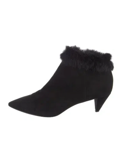 Pre-owned Aquatalia Suede Fur Trim Boots In Black