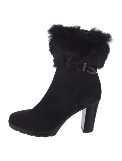 Pre-owned Aquatalia Suede Fur Trim Boots In Black
