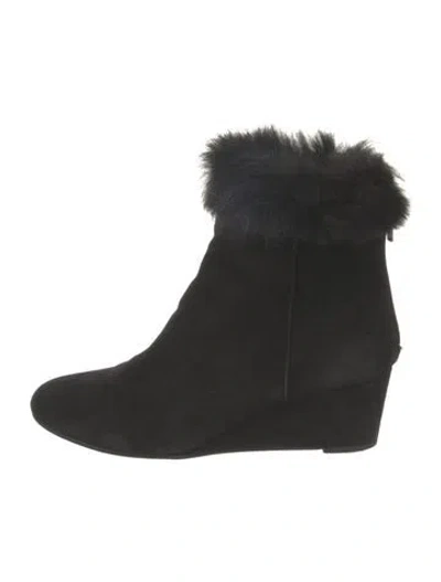 Pre-owned Aquatalia Suede Fur Trim Boots In Black