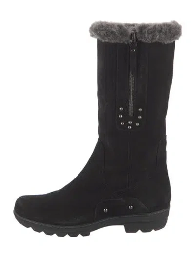 Pre-owned Aquatalia Suede Fur Trim Boots In Black