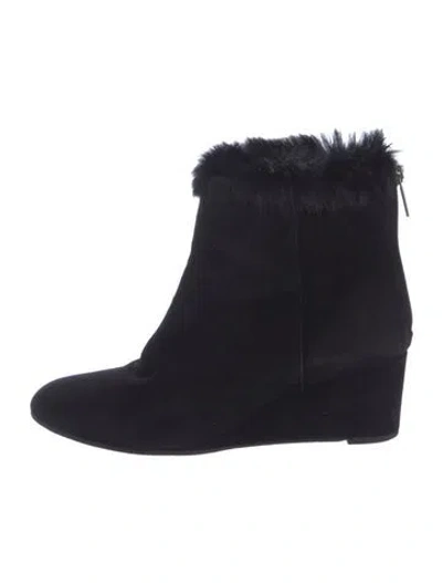 Pre-owned Aquatalia Suede Fur Trim Boots In Black