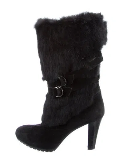 Pre-owned Aquatalia Suede Fur Trim Boots In Black