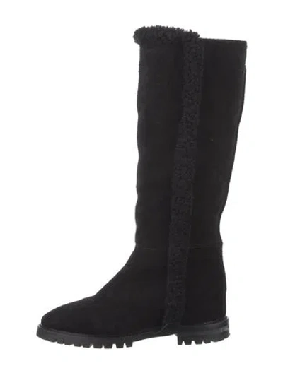 Pre-owned Aquatalia Suede Fur Trim Boots In Black