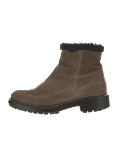 Pre-owned Aquatalia Suede Fur Trim Boots In Brown