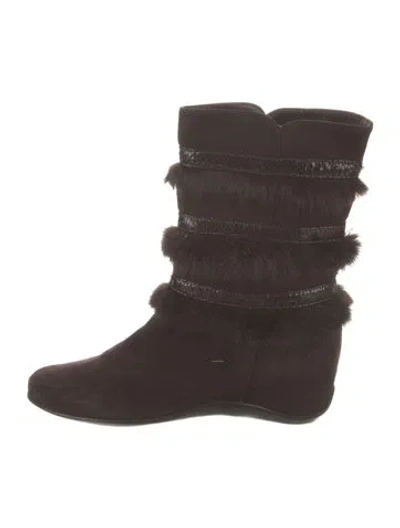 Pre-owned Aquatalia Suede Fur Trim Boots In Brown