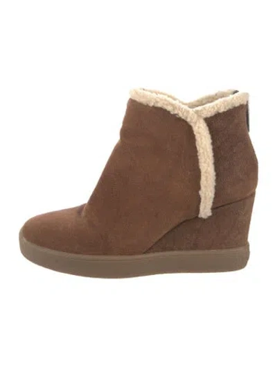 Pre-owned Aquatalia Suede Fur Trim Boots In Brown
