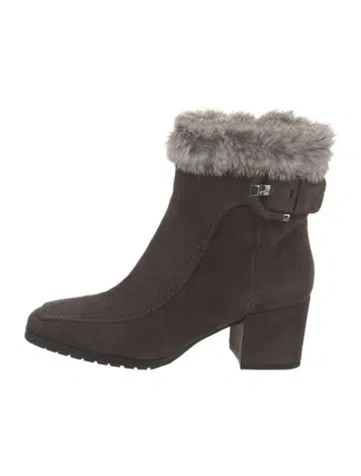 Pre-owned Aquatalia Suede Fur Trim Boots In Brown