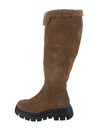 Pre-owned Aquatalia Suede Fur Trim Boots In Brown