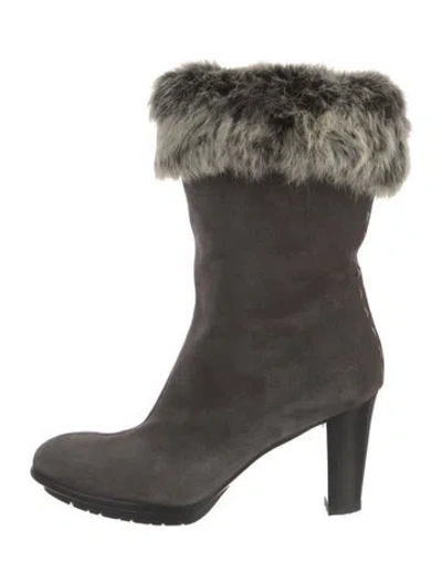 Pre-owned Aquatalia Suede Fur Trim Boots In Gray