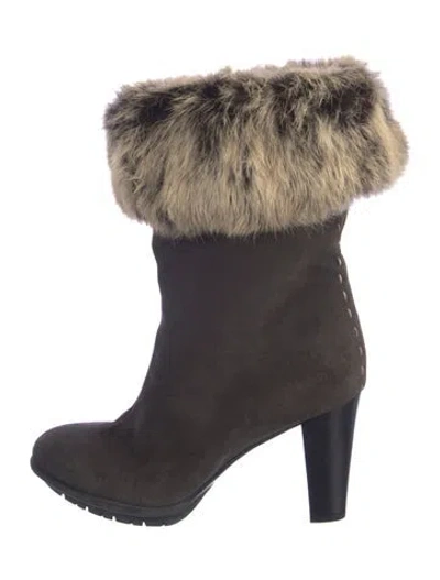 Pre-owned Aquatalia Suede Fur Trim Boots In Grey