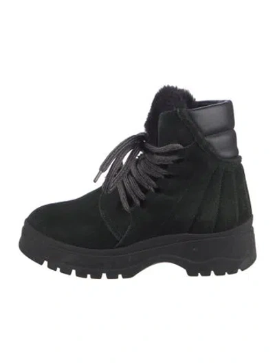 Pre-owned Aquatalia Suede Fur Trim Combat Boots In Black