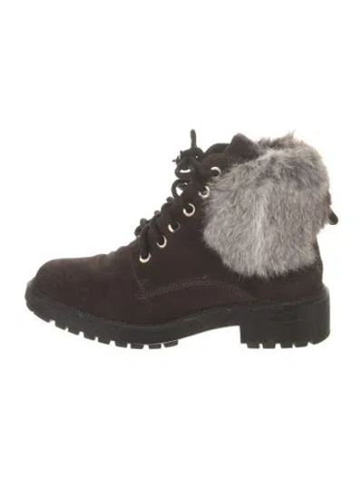 Pre-owned Aquatalia Suede Fur Trim Combat Boots In Brown