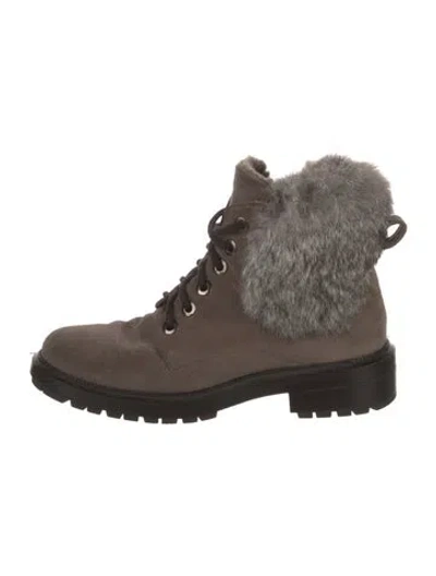 Pre-owned Aquatalia Suede Fur Trim Combat Boots In Brown