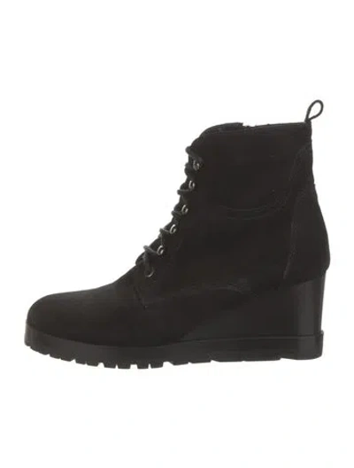 Pre-owned Aquatalia Suede Lace-up Boots In Black