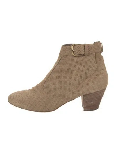 Pre-owned Aquatalia Suede Lasercut Accents Chelsea Boots In Neutral
