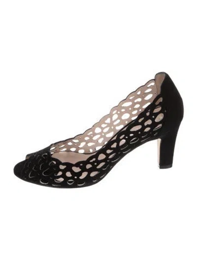 Pre-owned Aquatalia Suede Lasercut Accents Pumps In Black