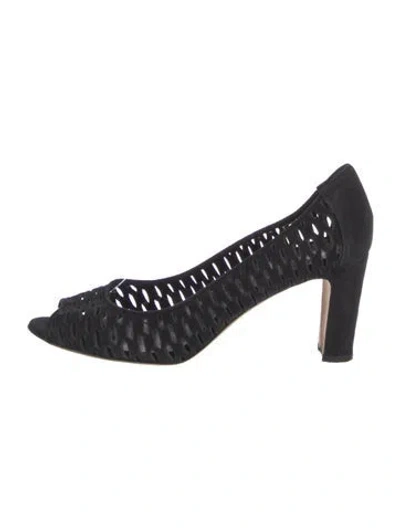 Pre-owned Aquatalia Suede Lasercut Accents Pumps In Black
