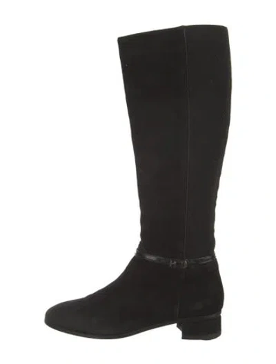 Pre-owned Aquatalia Suede Leather Trim Embellishment Boots In Black