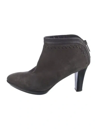 Pre-owned Aquatalia Suede Leather Trim Embellishment Mules In Gray