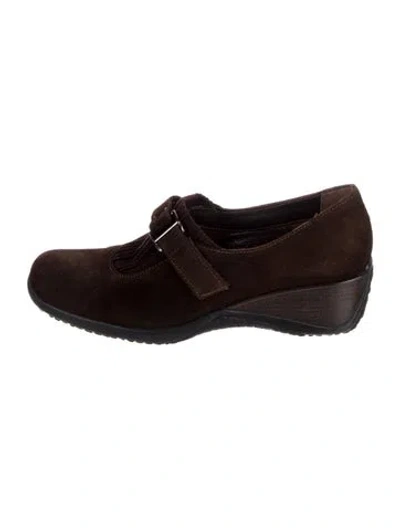 Pre-owned Aquatalia Suede Mary Jane Flats In Brown