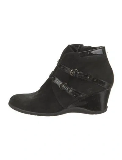 Pre-owned Aquatalia Suede Moto Boots In Black