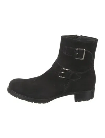 Pre-owned Aquatalia Suede Moto Boots In Black