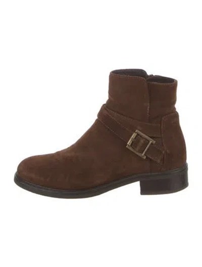 Pre-owned Aquatalia Suede Moto Boots In Brown