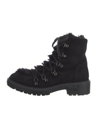 Pre-owned Aquatalia Suede Printed Combat Boots In Black