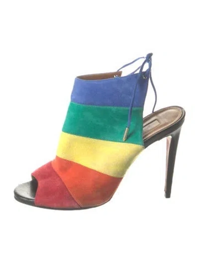 Pre-owned Aquatalia Suede Printed Mules In Multi