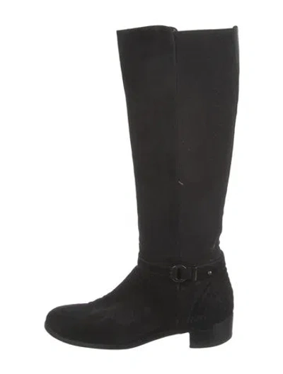 Pre-owned Aquatalia Suede Riding Boots In Black
