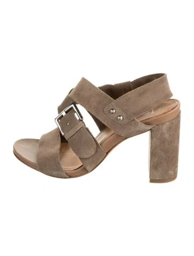 Pre-owned Aquatalia Suede Slingback Sandals In Neutral
