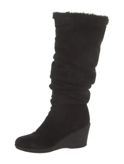 Pre-owned Aquatalia Suede Slouch Boots In Black