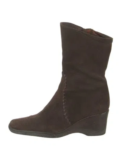 Pre-owned Aquatalia Suede Whipstitch Trim Boots In Brown